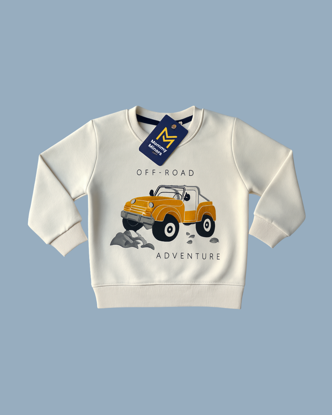 Boys Off-Road Adventure Sweatshirt - Cream Jeep Print Crew Neck Pullover | Mommy Minors